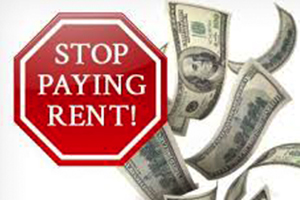 stop paying rent sign with money falling